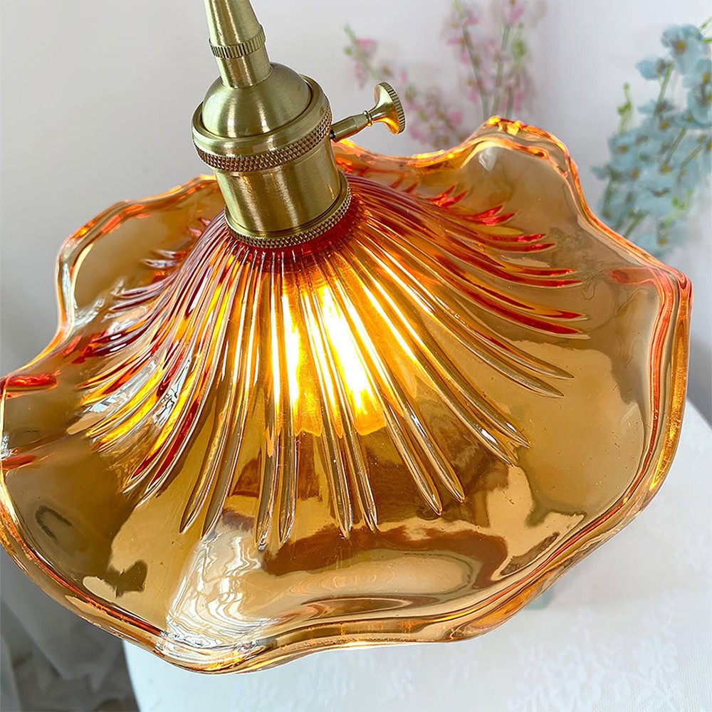 Retro Hibiscus Flower Glass Pendant Light S104