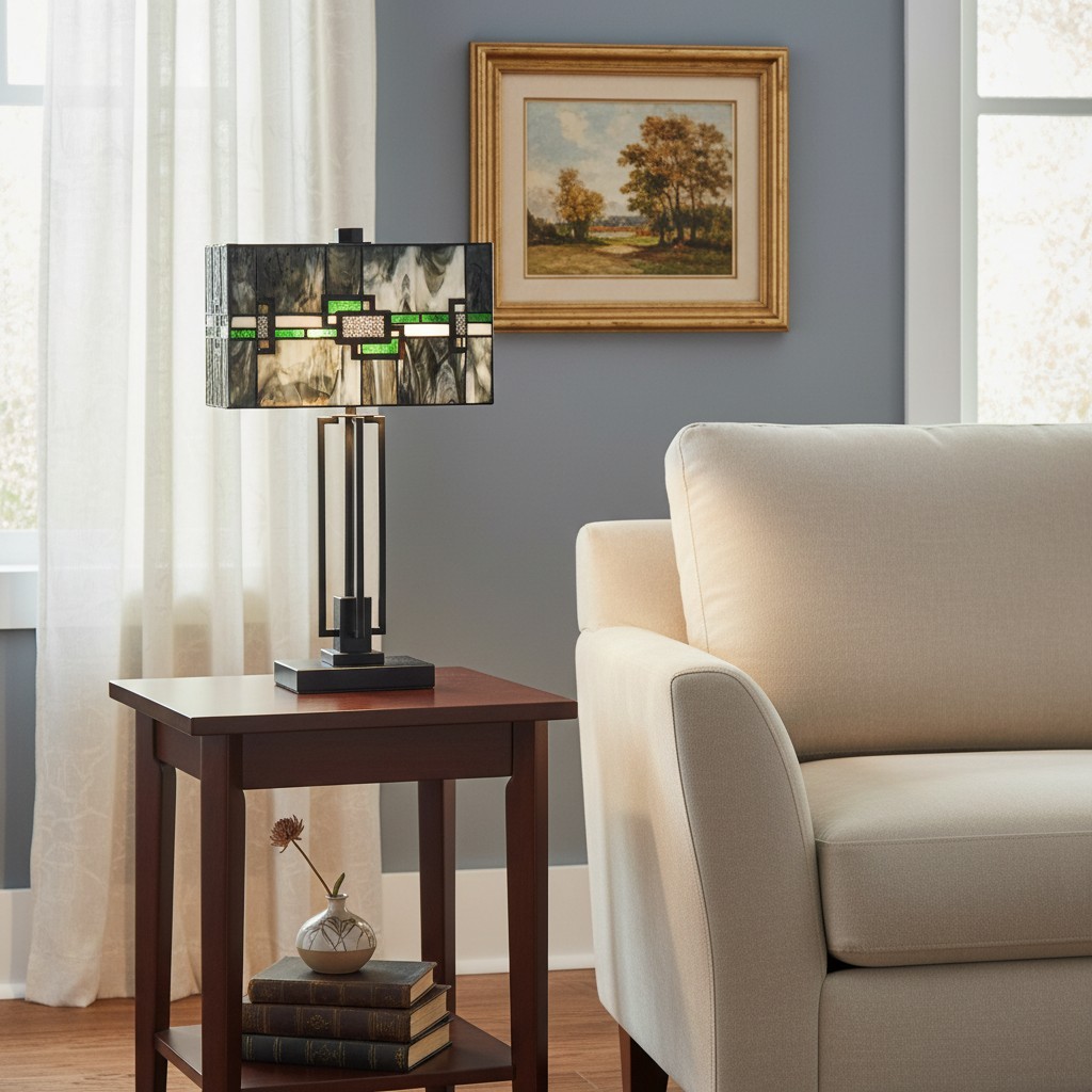 Culletto Stained-Glass Rectangular Table Lamp - Artisan Look for Bedrooms and Hallways T646