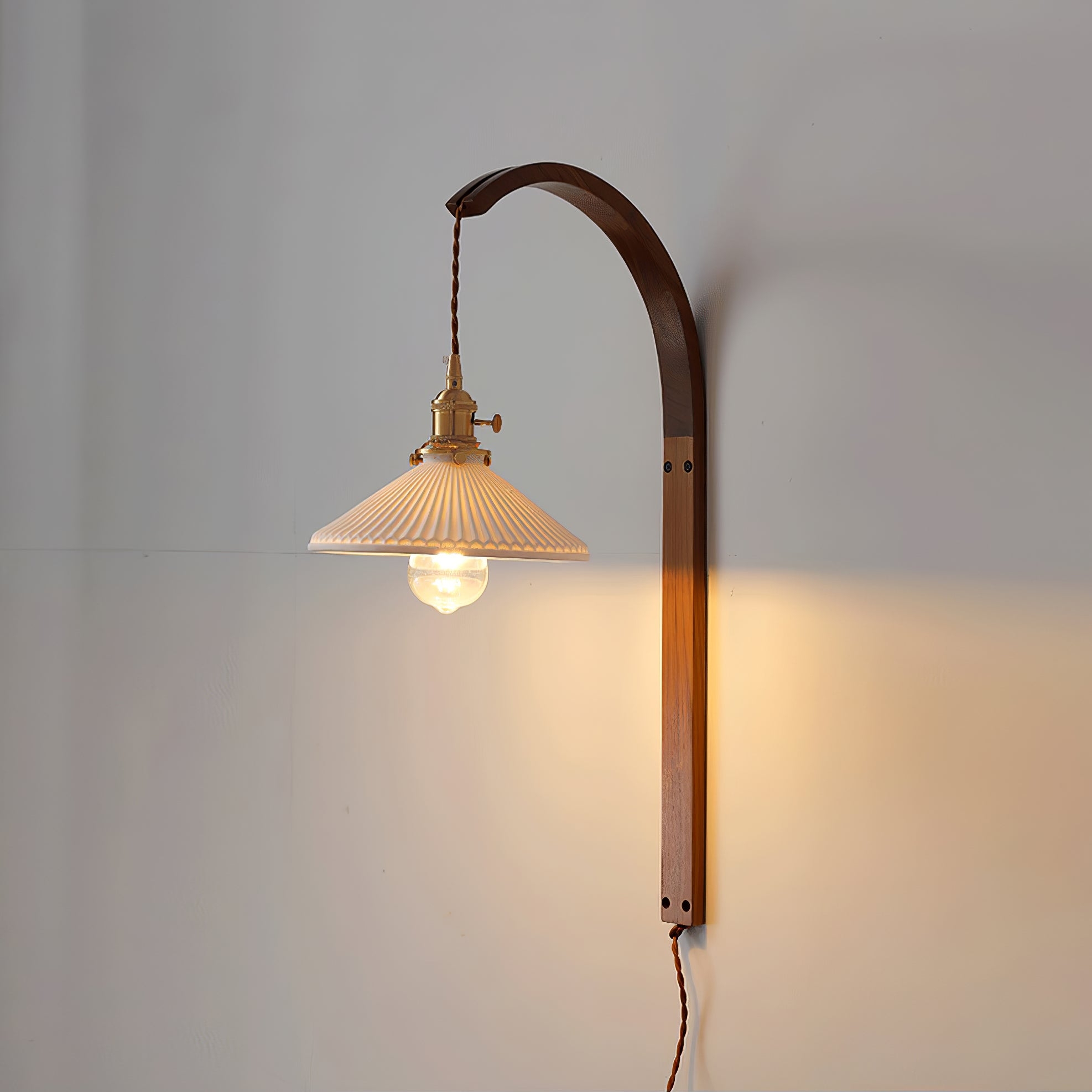 Curved Walnut Ceramic Plug-in Wall Light D498