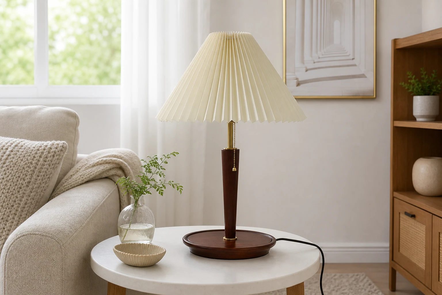 Drewniana lampa stołowa M480 stylizowana na stół wewnętrzny