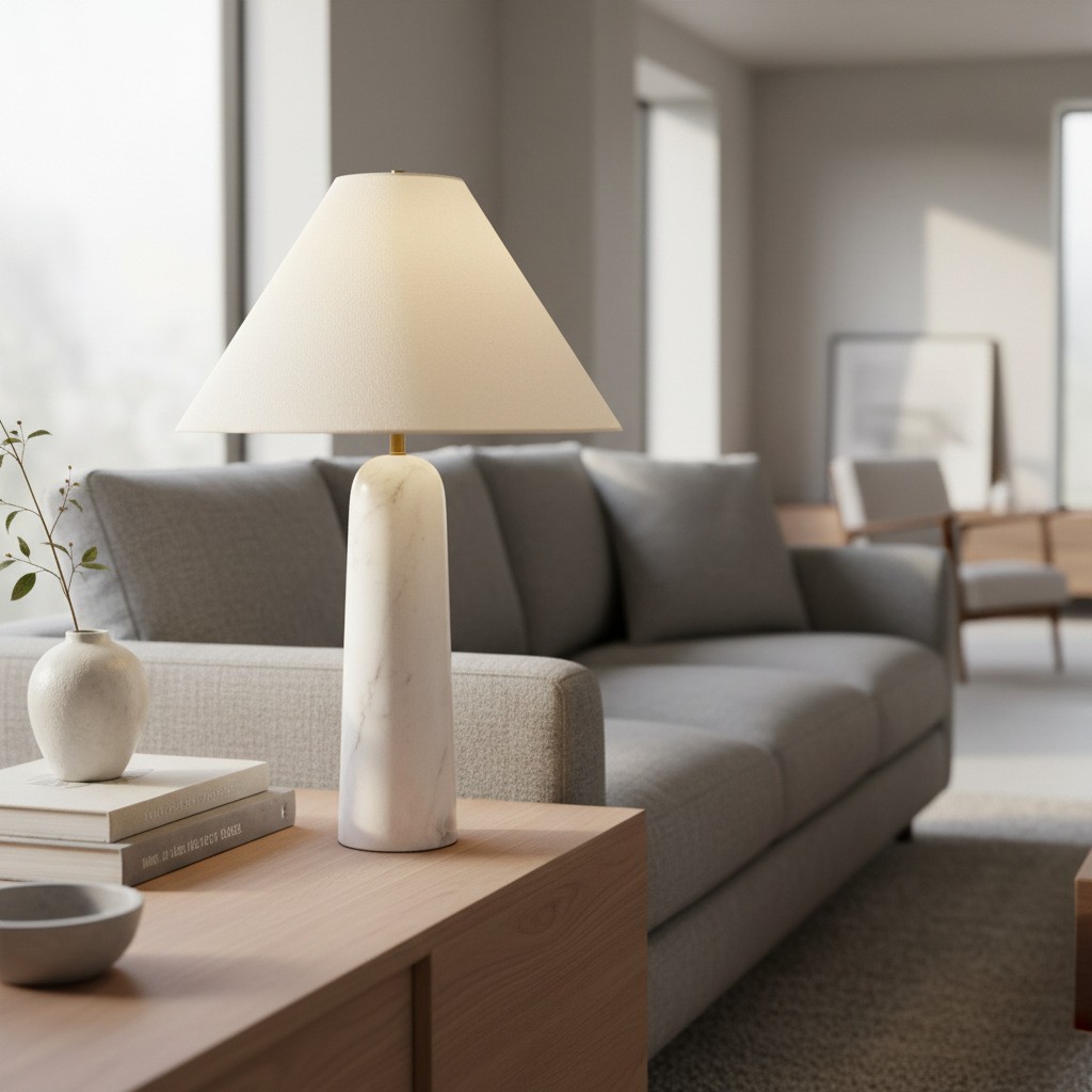 Albi Minimalist Marble Table Lamp - Elegant Fabric Shade Suitable for Any Room T617