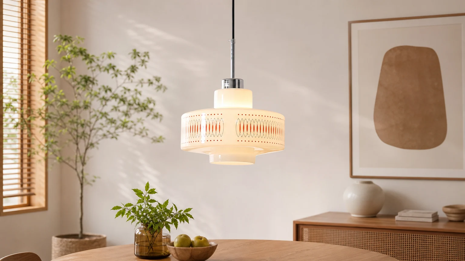 Nowoczesna szklana lampa wisząca M584 w kształcie tykwy w ciepłym wnętrzu