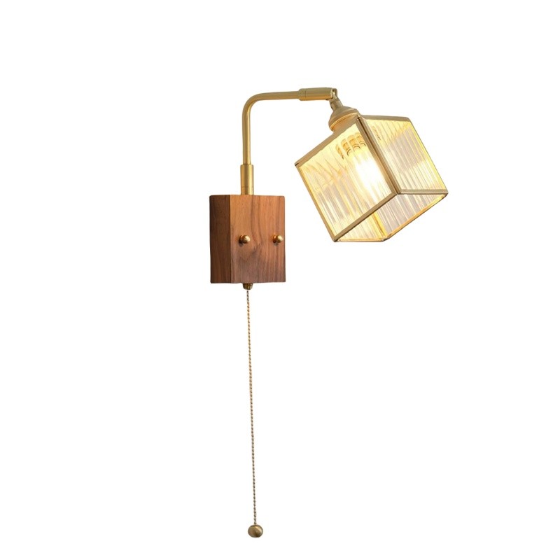 Square Glass Adjustable Wooden Wall Lamp M347