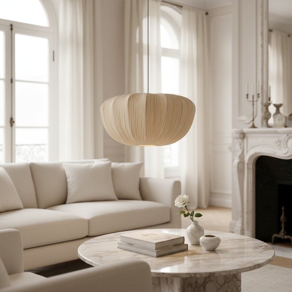 Linbron Pendant - Soft Linen Shade Curved Frame Modern Ceiling Light for Dining Room T477