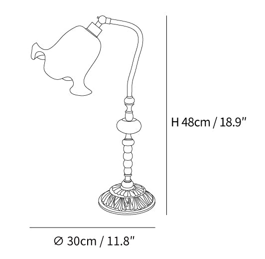 Rysunek wymiarowy przedstawiający średnicę lampy 30 cm i wysokość 48 cm