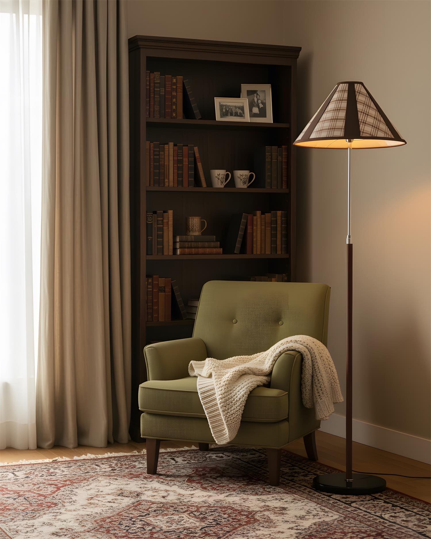 Lampa podłogowa Lit Hearthline w przytulnym pokoju