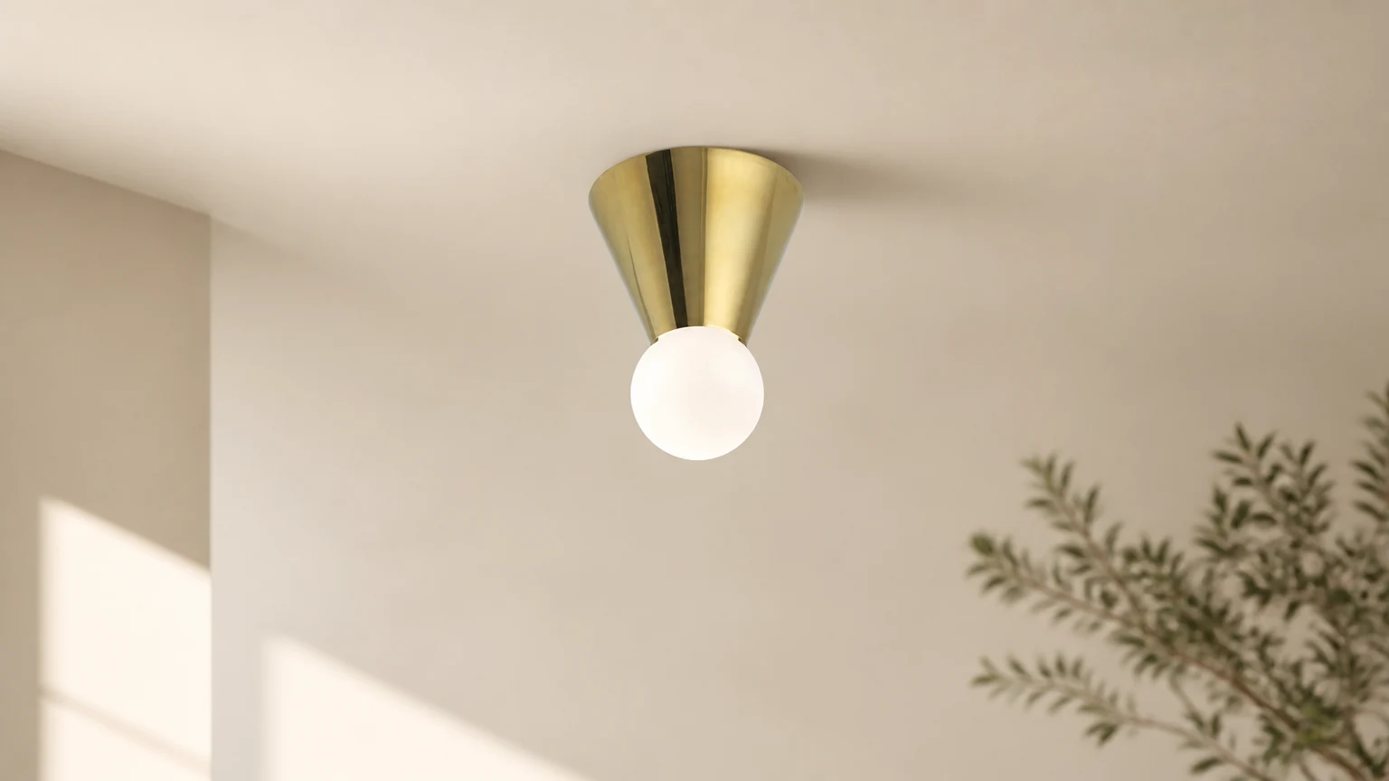 Nordic conical wall light shown in a warm interior scene