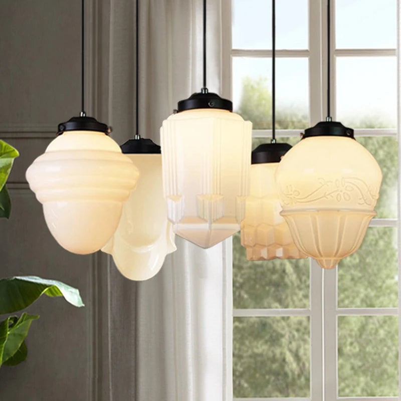 Modern White Milk Glass Geometric Jar Pendant Lamp S167