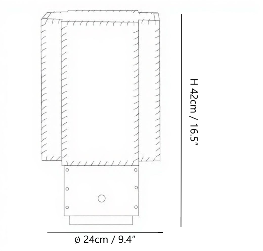 Lampa stołowa Tanu Stitch T427 schemat rozmiarów, średnica 24 cm i wysokość 42 cm