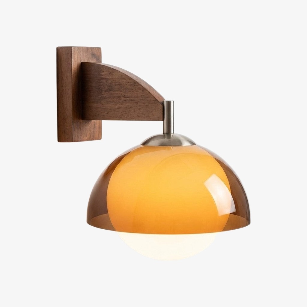Afterglow Modern Sunset Wall Lamp - Dual Glass Shade Design with Wood-Texture Base T588