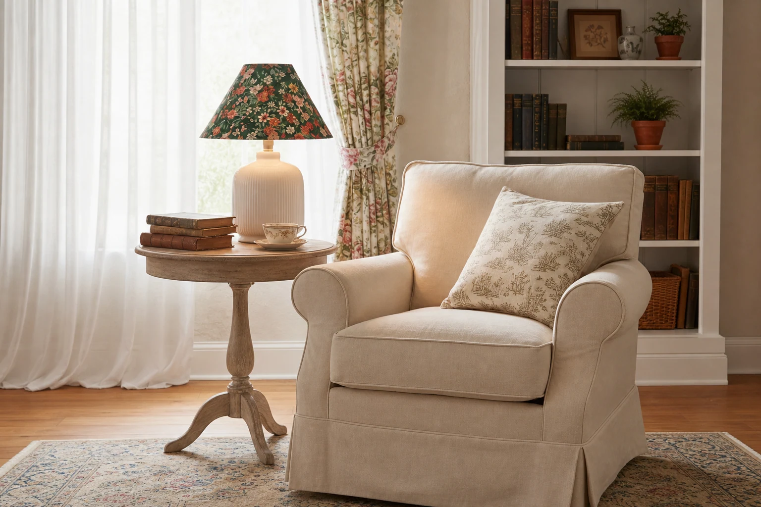 Evergreen Floral Lampa stołowa D327 w ustawieniu obok łóżka lub stolika bocznego