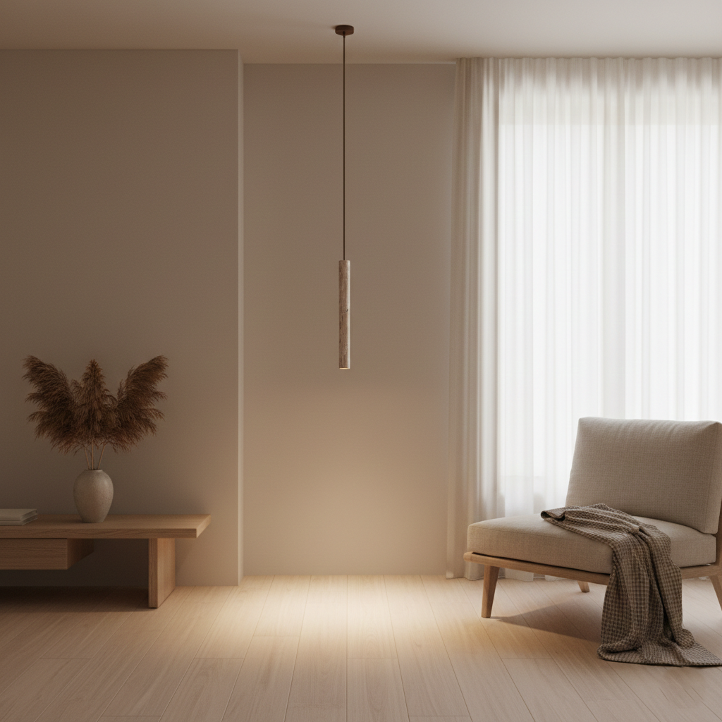 Marbled Travertine Cylinder Modern Pendant Light D857