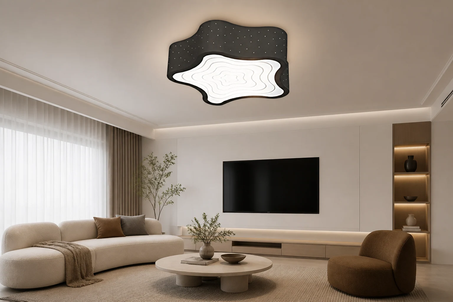 Olśniewająca lampa sufitowa LED DYLAN w sypialni lifestylowej