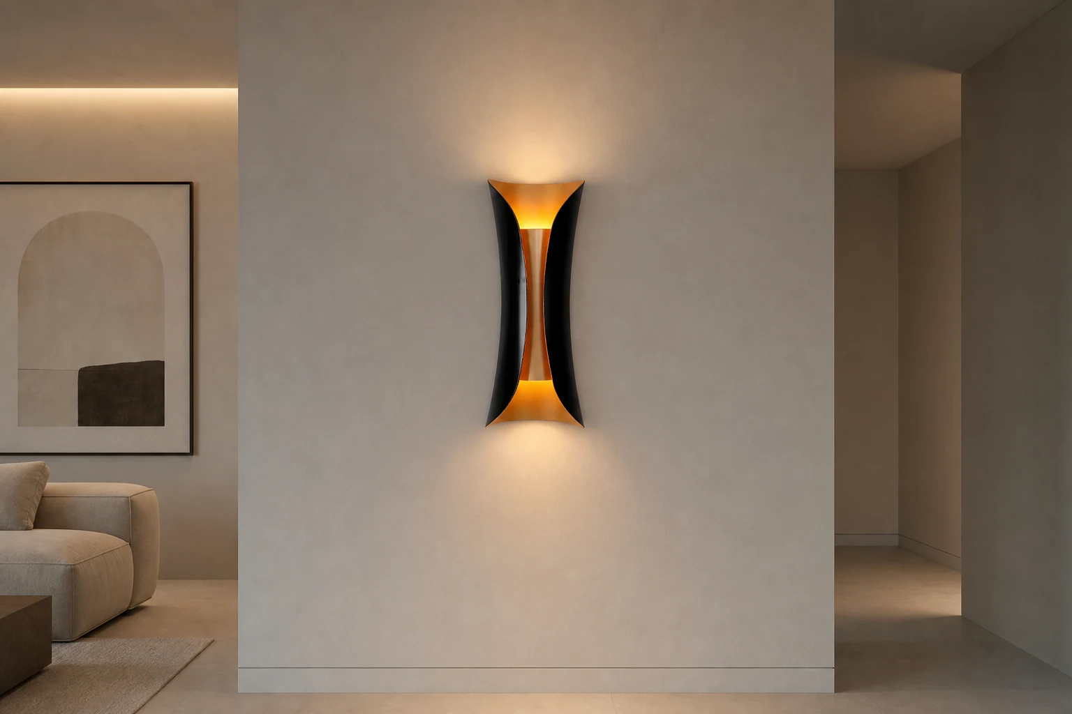 Kinkiet ścienny Flame Art M69 pokazany w scenie oświetlenia ściennego lifestylowego