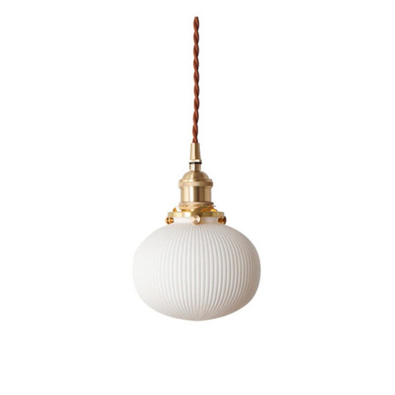 Lampadario a sospensione rotondo in ceramica a righe, taglia C