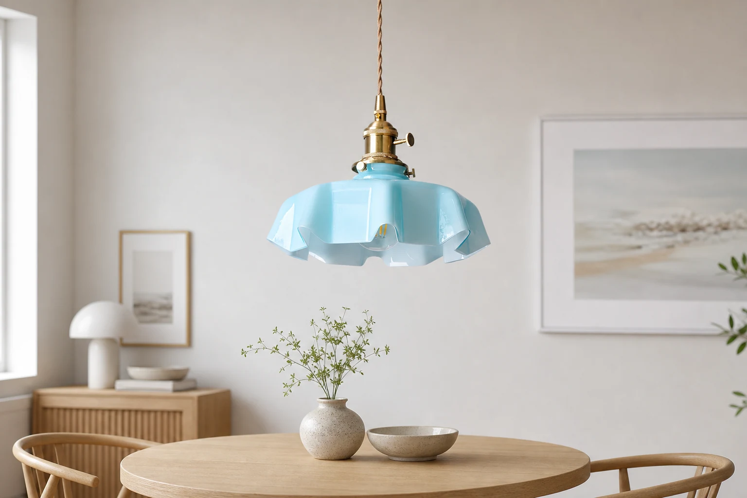 Lampa wisząca Ripple D245 ze spódnicą w scenie lifestylowej