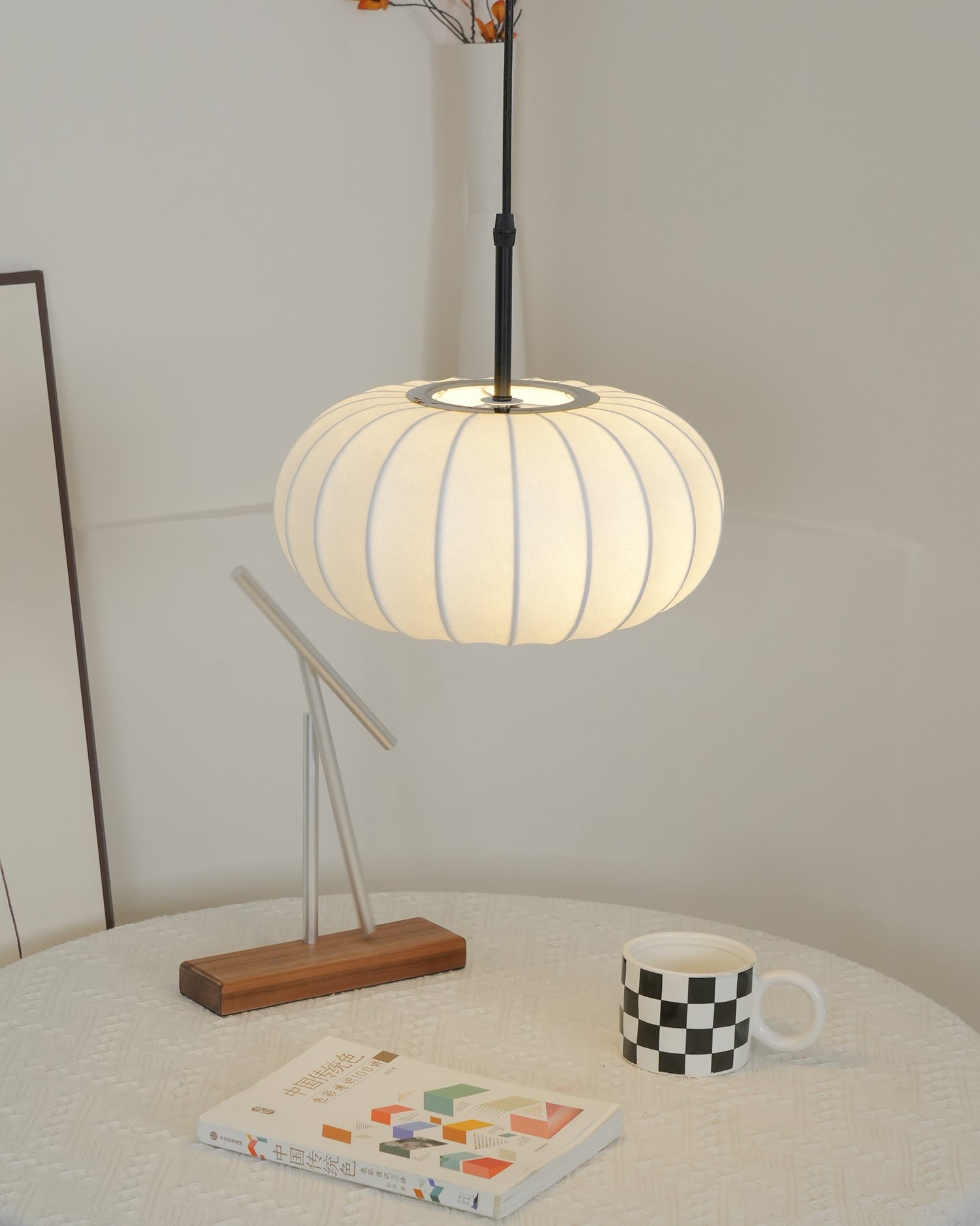 Simple Wabi-sabi White Lantern Fabric Pendant Lamp M105