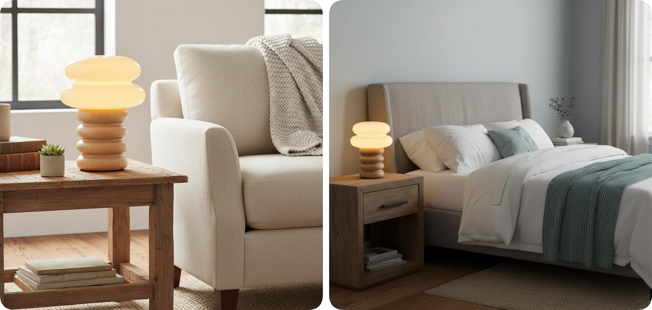 Lampa Auralume pokazana na dwóch przykładach rozmieszczenia w stylu lifestylowym