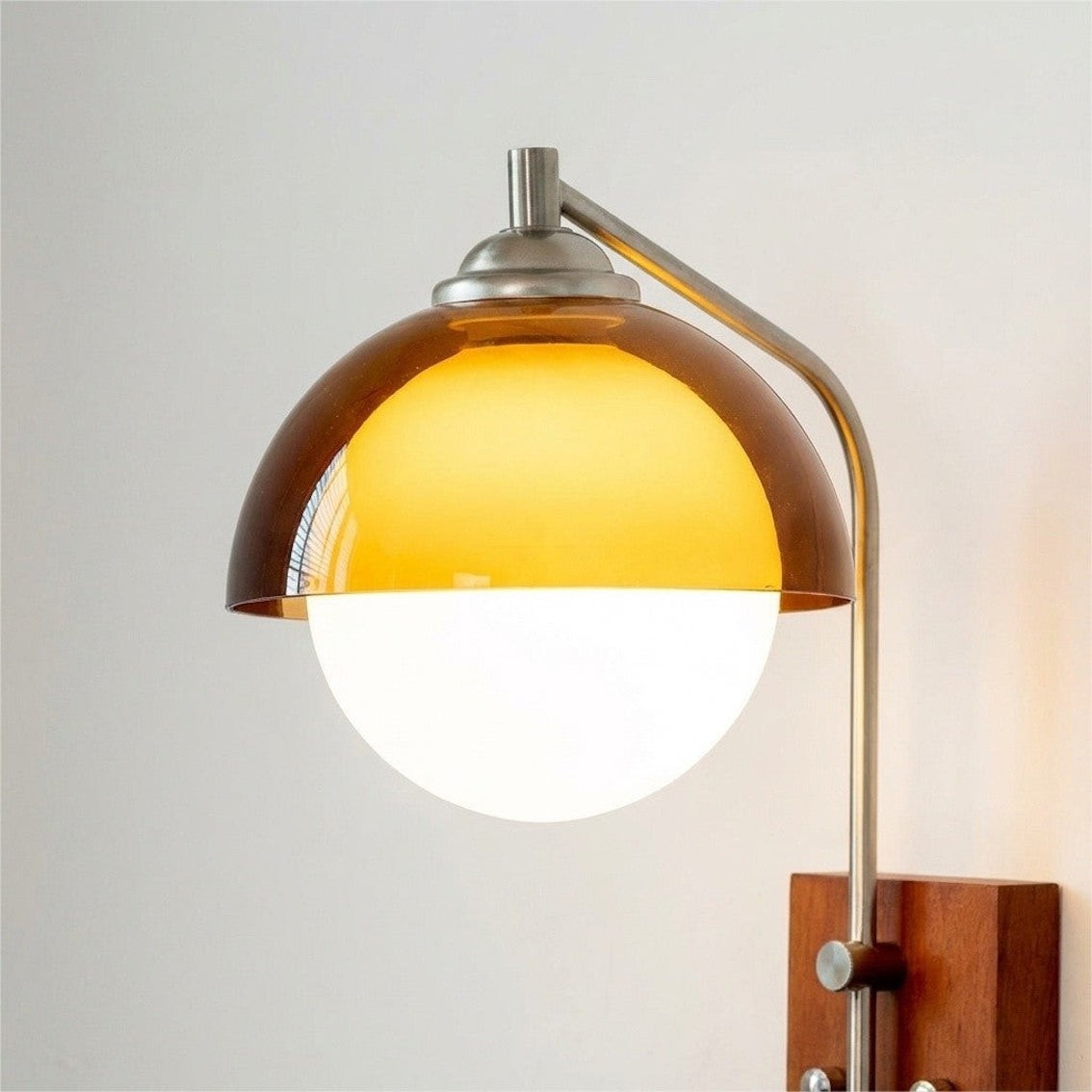 Afterglow Modern Sunset Wall Lamp - Dual Glass Shade Design with Wood-Texture Base T588