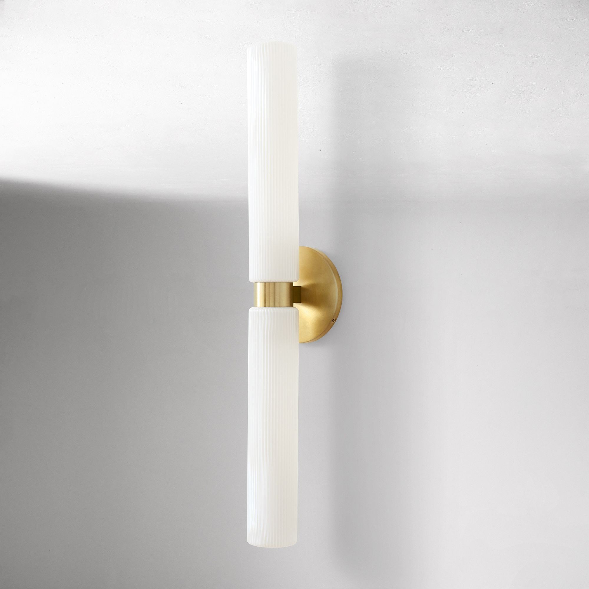 Rivora Modern Fluted Glass Wall Light - Double Short Indoor Outdoor Sconce T168
