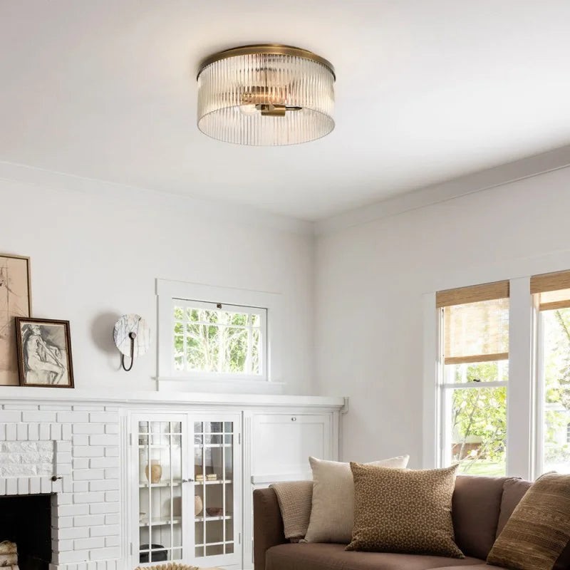 Bravira Copper Ribbed Glass Flush Mount Ceiling Lamp G24