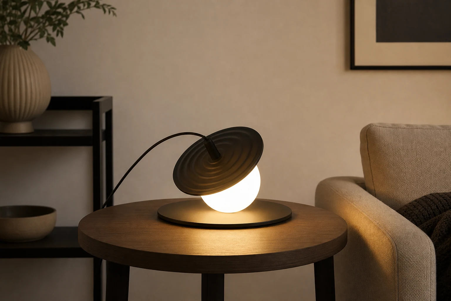 Nowoczesna lampa stołowa Record G39 na blacie w kontekście
