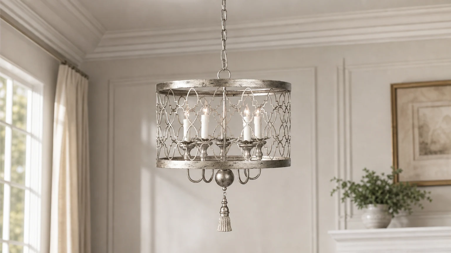 Żyrandol Fiesole Drum D526 zainstalowany w ciepłym pomieszczeniu