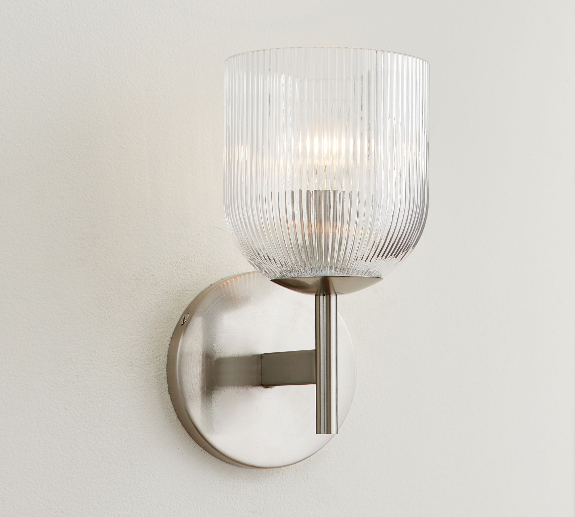 Bravira Ribbed Glass Sconce - Metal Wall Light with Clear Glass Shade T074