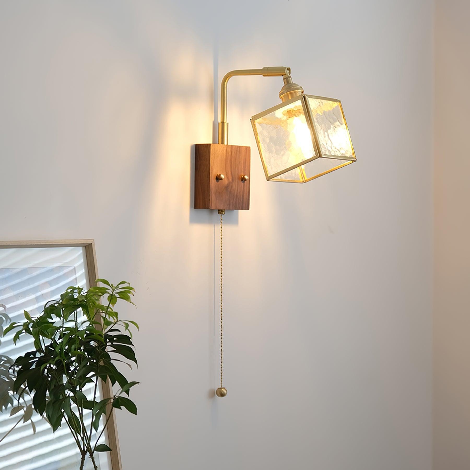 Square Glass Adjustable Wooden Wall Lamp M347