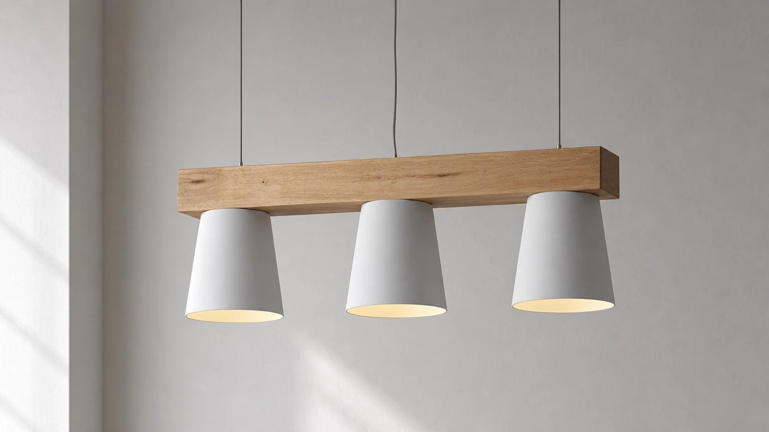 Skandynawska lampa wisząca LAVIEN zainstalowana nad ciepłą jadalnią