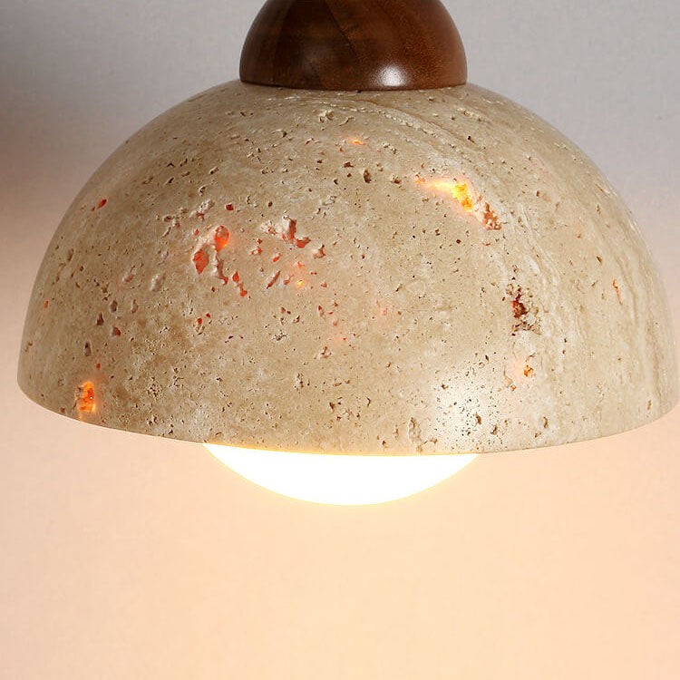 Japanese Minimalist Round Yellow Travertine Shade 1-Light Semi-Flush Mount Ceiling Light G31