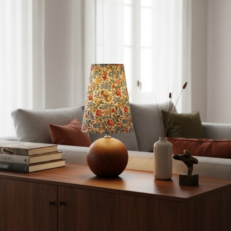 Florence Decorative Floral Table Lamp - Stylish Ambient Light with Wooden Detail for Home T550