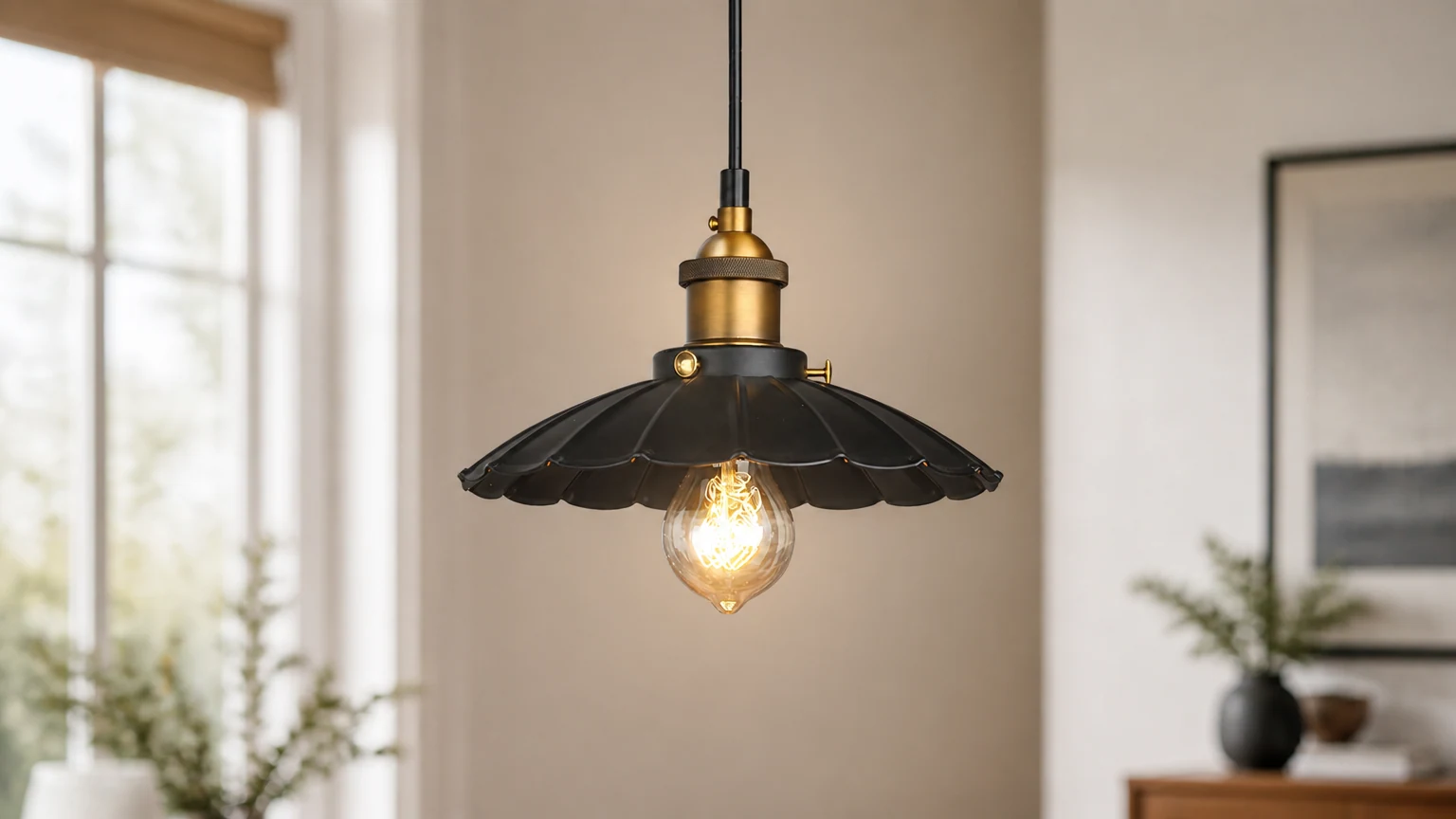 Czarna spódnica lampa wisząca D359 w ciepłym wnętrzu