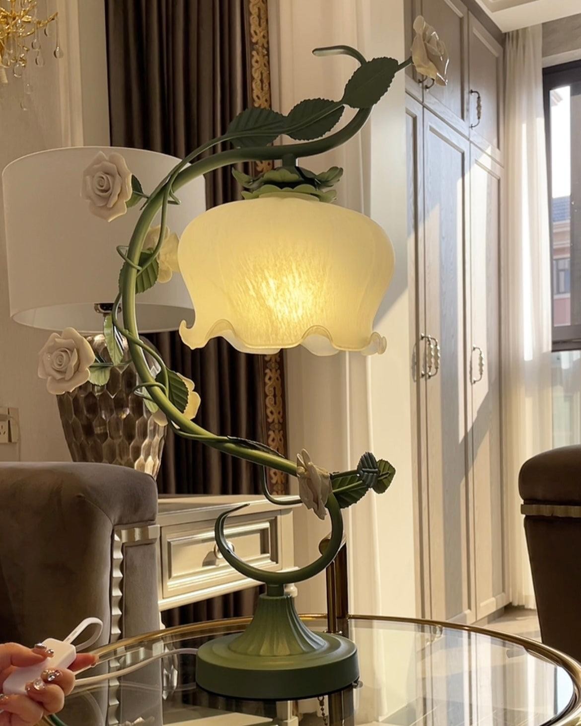 Green Pink White Rose Flower Table Lamp M209