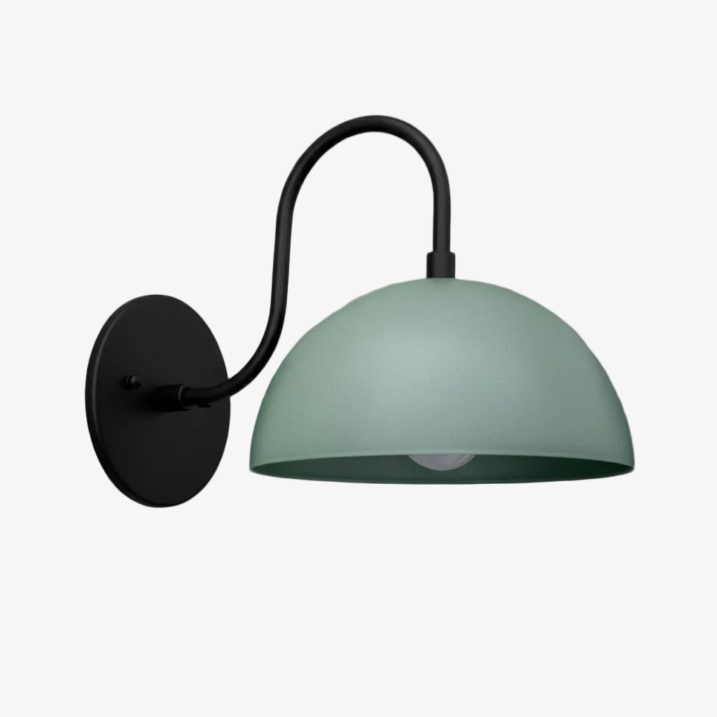 Curva Metal Industrial Wall Sconce - Curved Brass Arm - Hammered Dome Light Fixture T408