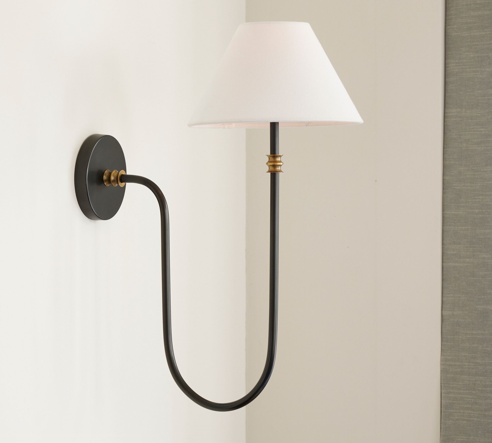 Calin Classic Sconce - Iron Wall Light with White Linen Shade T067