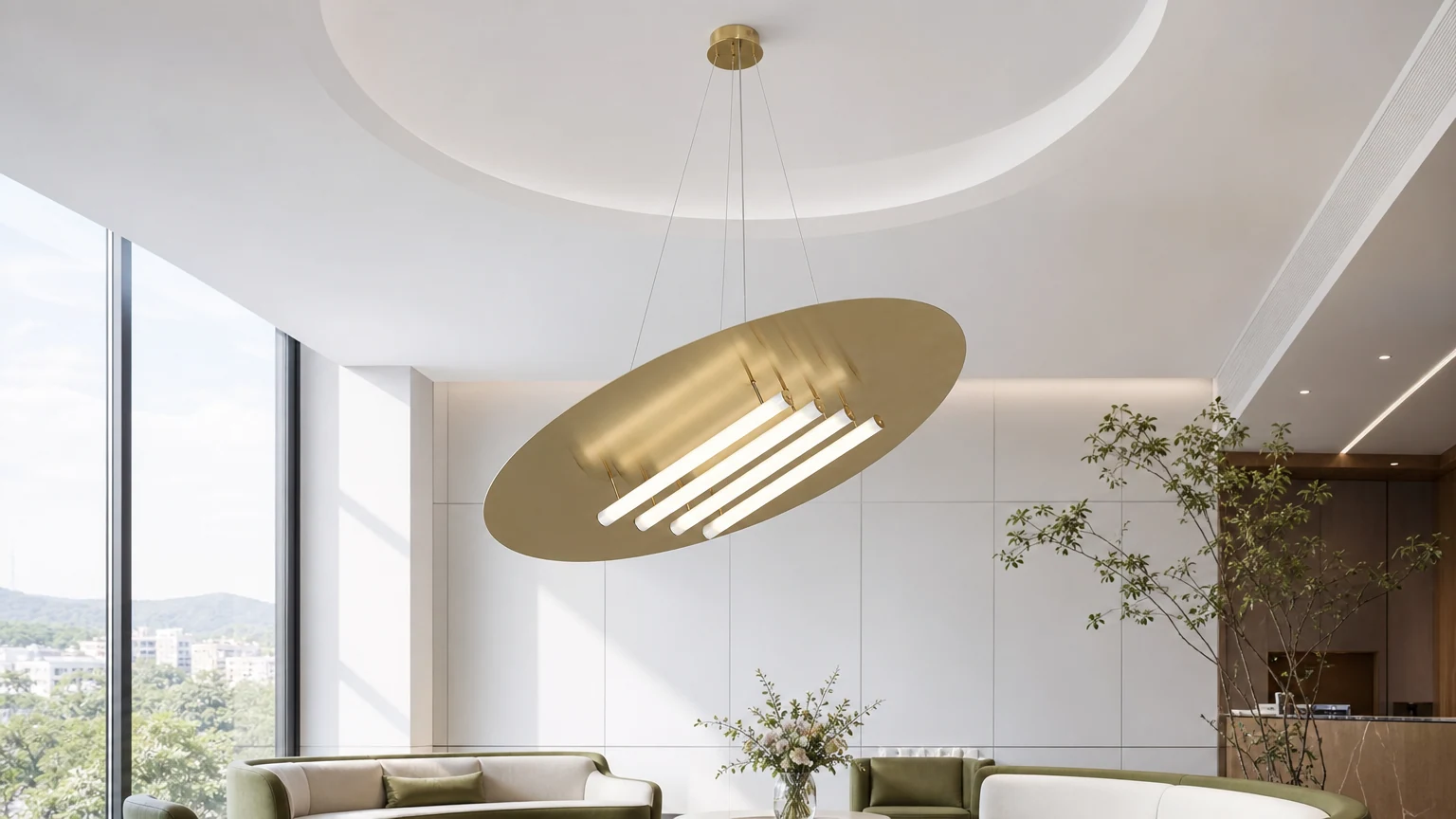 Lampa wisząca Big Disc D360 zainstalowana w scenie pomieszczenia