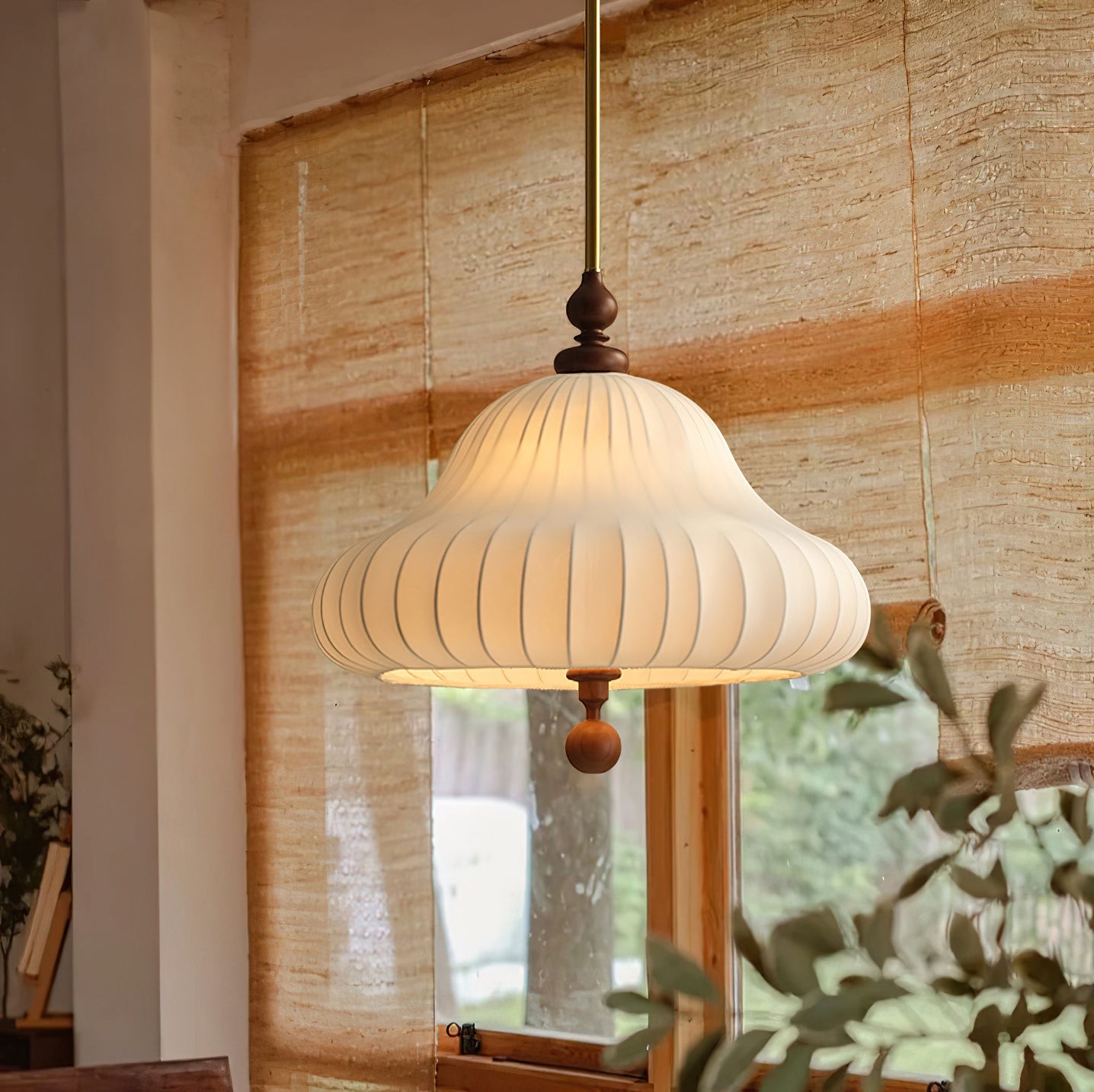 Modern Creative Retro Wabi-Sabi Style Fabric Wood Pendant Light M464