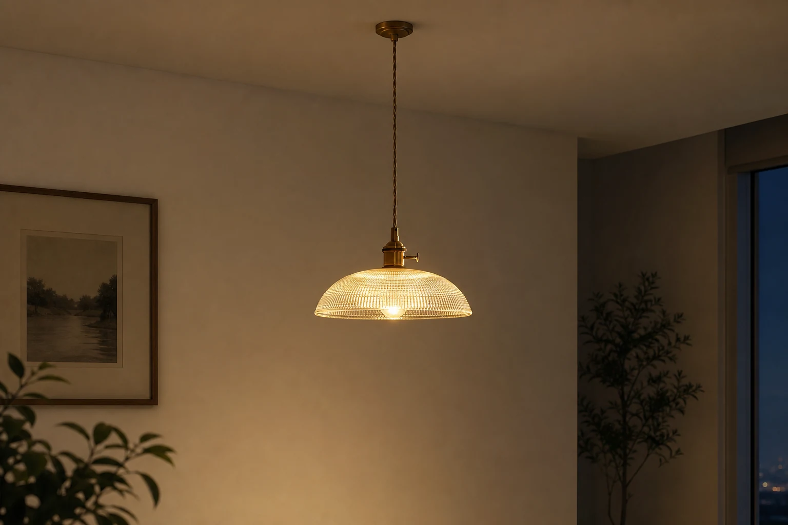 Lampa wisząca ze szkła Velaris z miedzianą misą, stylizowana na styl życia