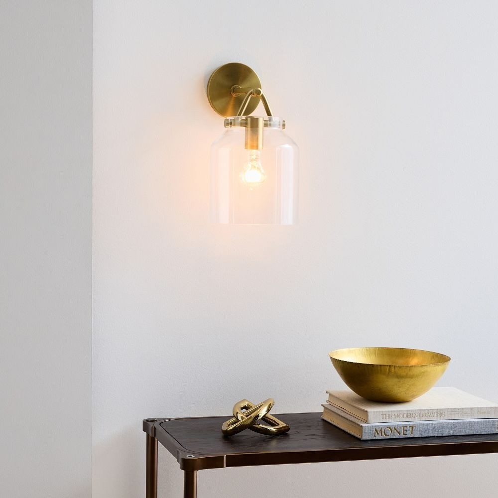 Hanton Modern Minimalist Brass and Glass Sconce – Damp Rated for Bathrooms T173