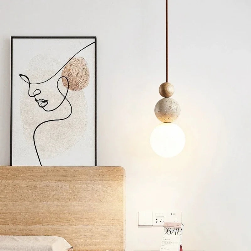 Travertine Stone Cream Retro Minimalist LED Pendant Light D913