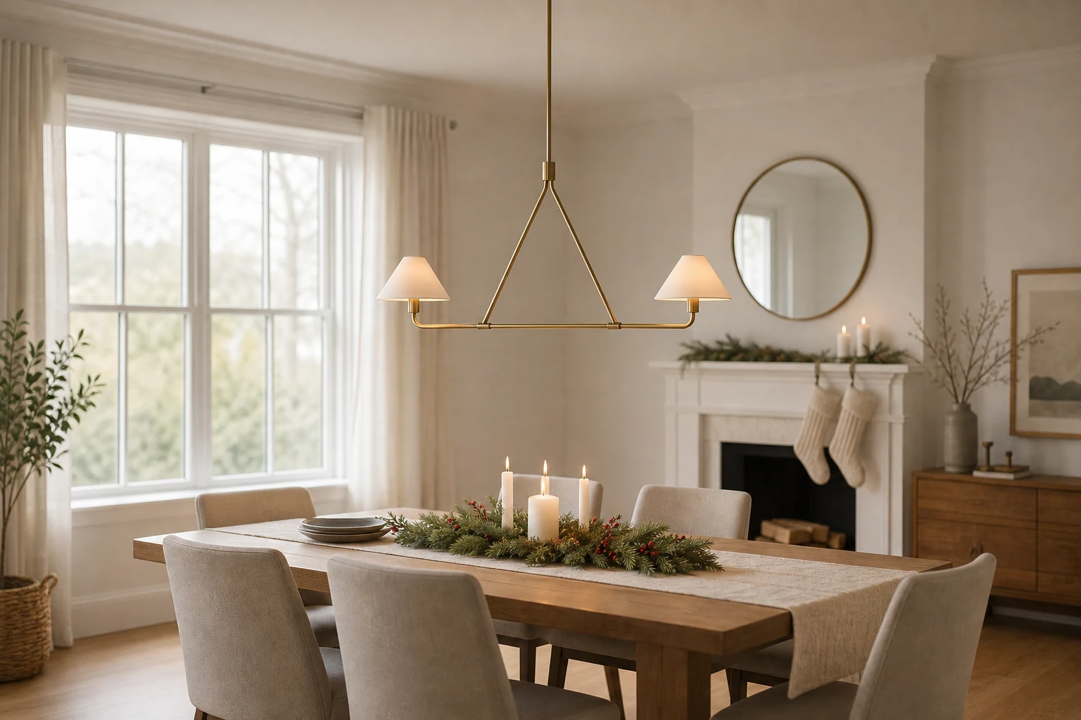 Diora chandelier in a warm dining room scene