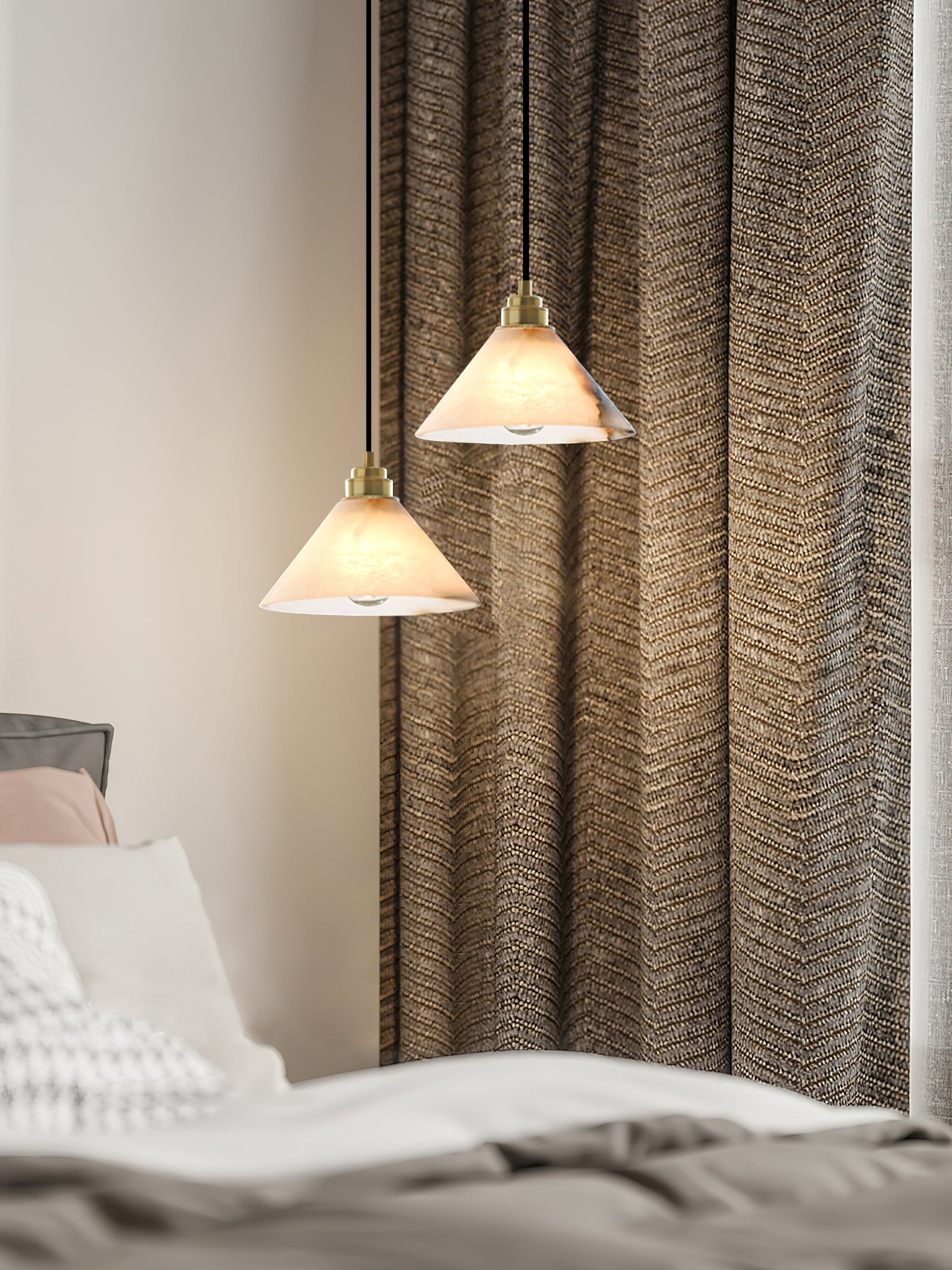 Conical Brass Alabaster Pendant Lamp D425