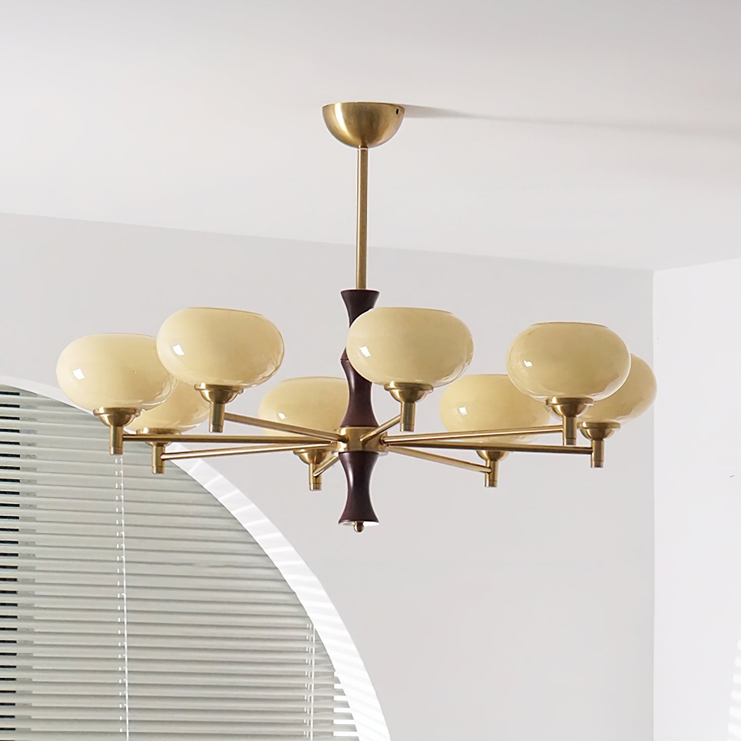 Vintage Mid Century Persimmon Glass Chandelier M306