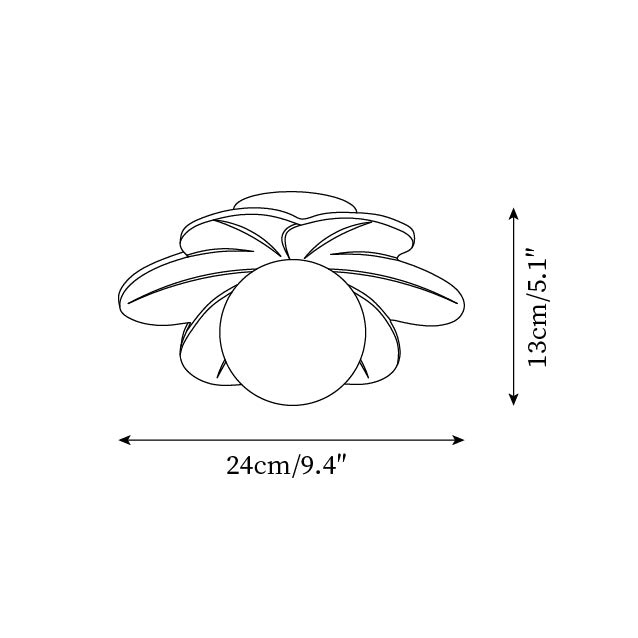 Blomstertaklampe P015 måler 24 cm i diameter og 13 cm i høyden