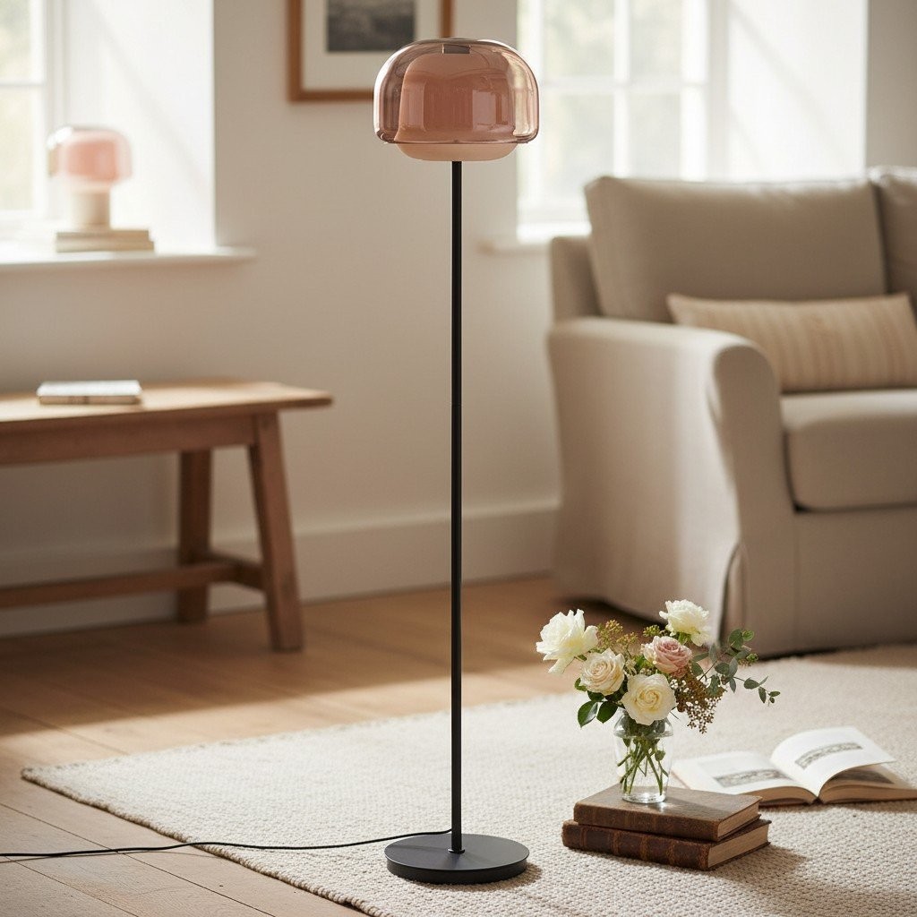 Lampa podłogowa Clinco obok krzesła i stołu w salonie