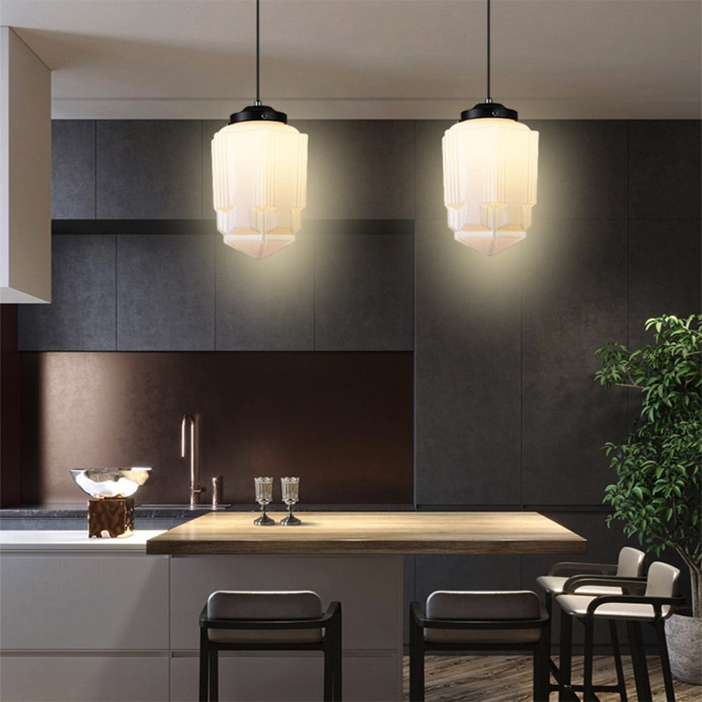 Modern White Milk Glass Geometric Jar Pendant Lamp S167