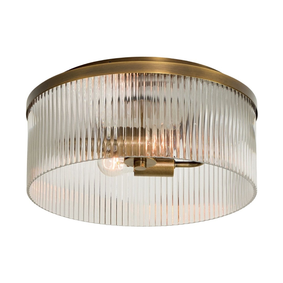 Bravira Flush Mount Ceiling Light - Ribbed & Bubbled Glass Metal Light T071