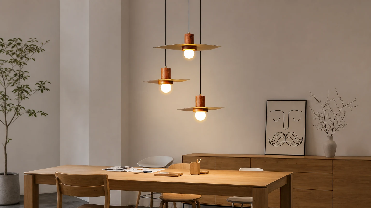 Lampa wisząca G20 Jupiter w kolorze orzecha miedzianego w ciepłej scenerii wnętrza