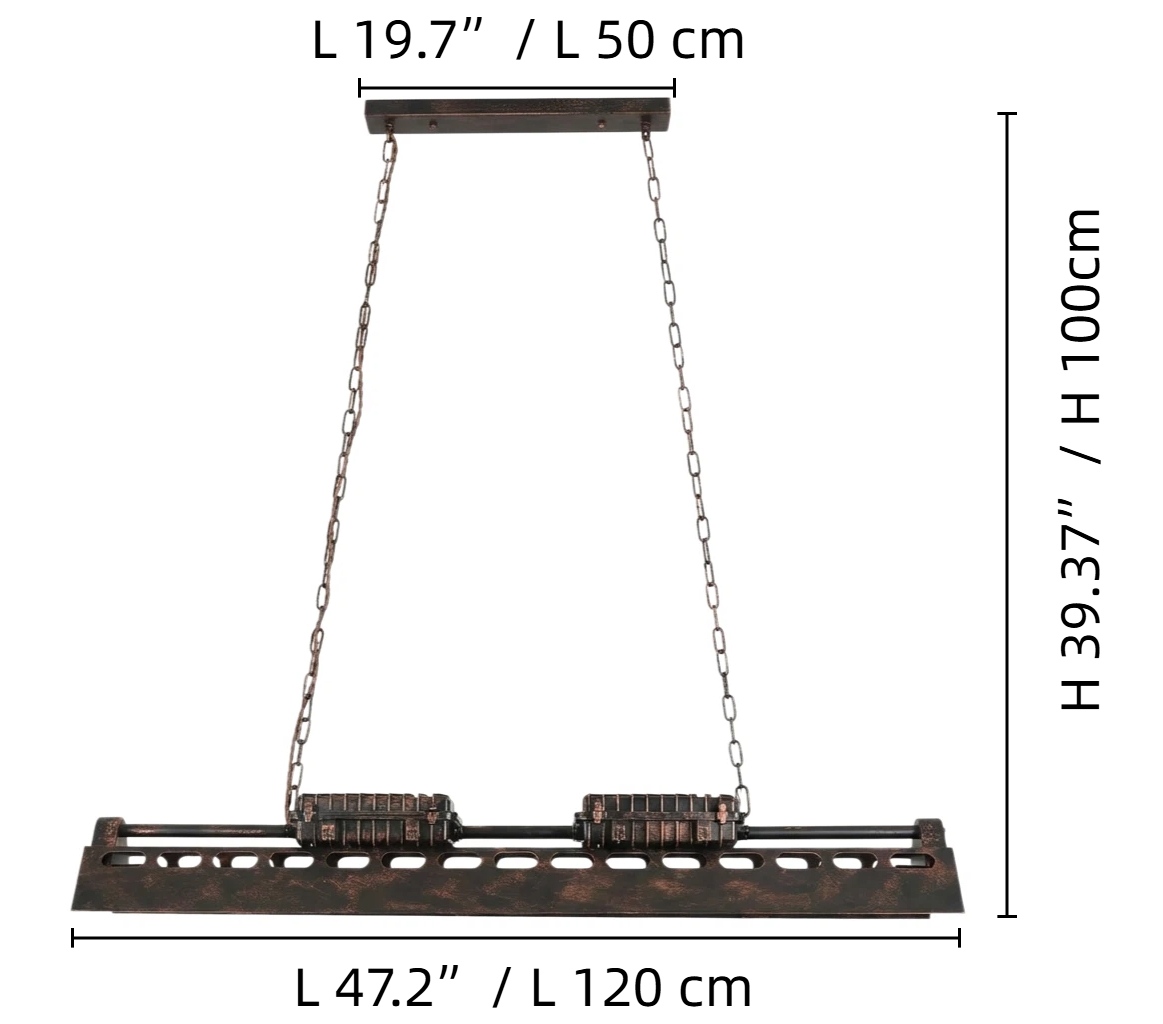 Schemat wymiarowy żyrandola Industrax o średnicy 120 cm